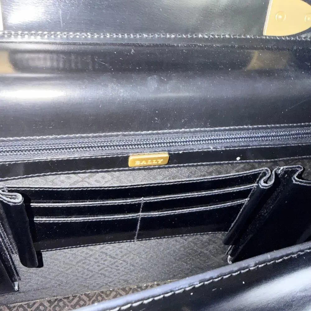 Vintage Bally Black Leather Locking Briefcase Attache Gold Hardware